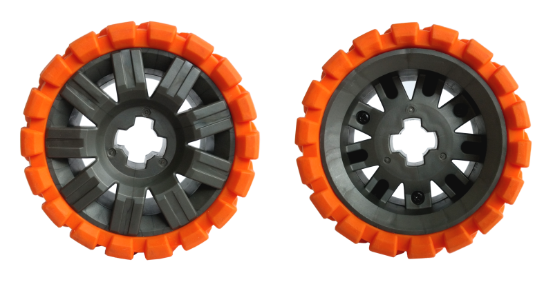 Wheel 60 x 34, with Orange Tire 81 x 40 Balloon Offset Tread in Pearl Dark Gray