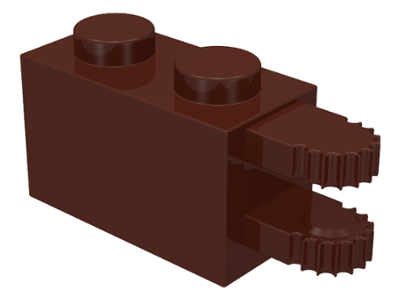 Hinge Brick 1 x 2 Locking with 2 Fingers Horizontal End, 9 Teeth in Brown
