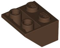 Brick Sloped Inverted 45° 2 x 2 [Ovoid Bottom Pin, Bar-sized Stud Holes] in Brown