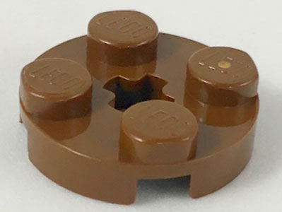 Plate Round 2 x 2 with Axle Hole Type 1 (+ Opening) in Brown