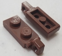 Hinge Plate 1 x 2 Locking with 1 Finger On End, with Groove in Brown