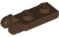 Hinge Plate 1 x 2 Locking with 2 Fingers On End, with Groove, 9 Teeth in Brown