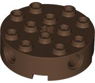 Brick Round 4 x 4 with 4 Side Pin Holes and Center Axle Hole in Brown