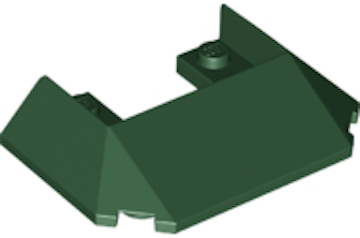 Brick Wedged, Sloped 45° 6 x 4 Double / 33°, 5 Bottom Tubes [Train Roof] in Dark Green