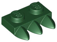 Plate Special 1 x 2 with Three Teeth [Tri-Tooth] in Dark Green
