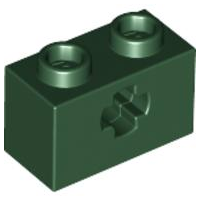 Technic Brick 1 x 2 with Axle Hole Type 1 [+ Opening] and Bottom Ridges in Dark Green