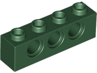 Technic Brick 1 x 4 [3 Pin Holes] in Dark Green