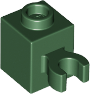 Brick Special 1 x 1 with Clip Vertical [Open O Clip, Hollow Stud] in Dark Green