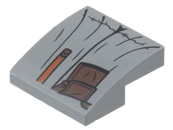 Brick Curved 2 x 2 x 2/3 with Dress/Robe, Dark Brown Patches/Pockets print in Dark Bluish Gray