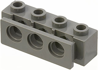 Technic Brick 1 x 4 with Bumper Holder in Dark Bluish Gray