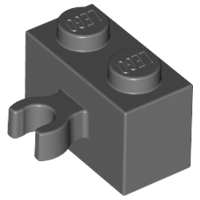 Brick Special 1 x 2 with Vertical Clip [Open O Clip] in Dark Bluish Gray