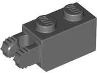 Hinge Brick 1 x 2 Locking with 2 Fingers Vertical End, 9 Teeth in Dark Bluish Gray