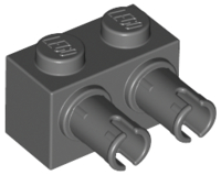 Brick Special 1 x 2 with 2 Pins, Round Pin Holes in Dark Bluish Gray