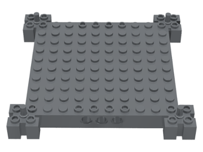 Brick Special 12 x 12 Base with 4 Corner Pegs, 1 x 10 Cutouts, Grooves in Dark Bluish Gray