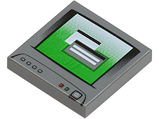 Tile 2 x 2 with Computer Monitor, White Power Switch Icon Print in Dark Bluish Gray