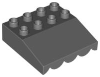 Duplo Roofpiece Slope 33 4 x 4 with Awning Overhang with 9 Bottom Tubes in Dark Bluish Gray