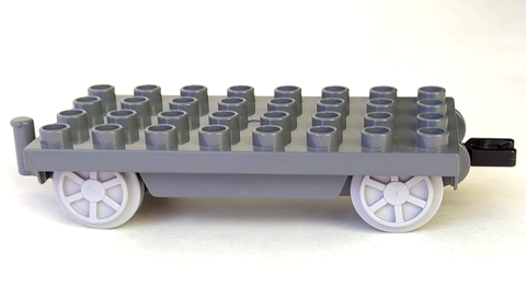 Duplo Train Wagon Base 4 x 8 with Light Bluish Gray Wheels and Moveable Hook in Dark Bluish Gray