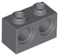Technic Brick 1 x 2 [2 Pin Holes] in Dark Bluish Gray
