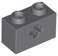 Technic Brick 1 x 2 with Axle Hole Type 1 [+ Opening] and Bottom Ridges in Dark Bluish Gray