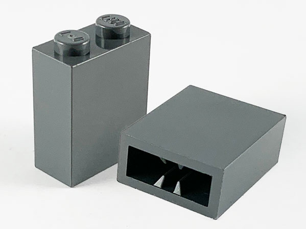 Brick 1 x 2 x 2 with Inside Axle Holder in Dark Bluish Gray