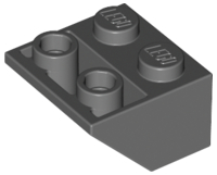Brick Sloped Inverted 45° 2 x 2 [Ovoid Bottom Pin, Bar-sized Stud Holes] in Dark Bluish Gray
