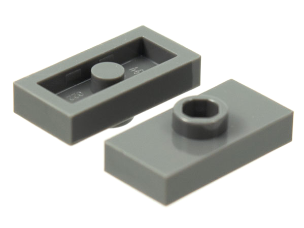 Plate Special 1 x 2 with 1 Stud without Groove (Jumper) in Dark Bluish Gray