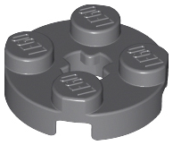 Plate Round 2 x 2 with Axle Hole Type 1 (+ Opening) in Dark Bluish Gray