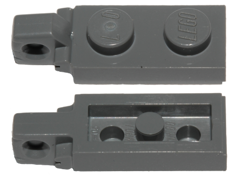 Hinge Plate 1 x 2 Locking with 1 Finger On End, with Groove in Dark Bluish Gray
