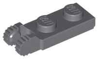 Hinge Plate 1 x 2 Locking with 2 Fingers On End, with Groove, 9 Teeth in Dark Bluish Gray