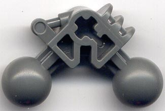 Large Figure Skeletal, Limb, Angular 90°, 3 x 3 x 2 with 2 Ball Joints, and Axle Hole in Dark Bluish Gray