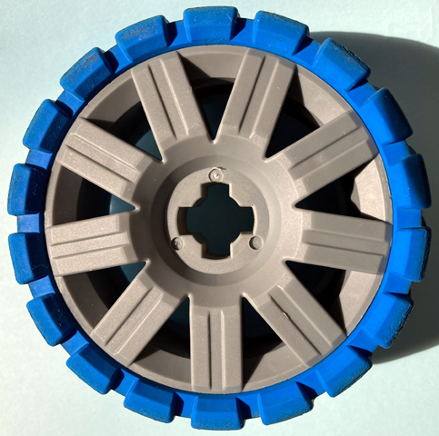 Wheel 72 x 34 with Blue Tire 94 x 40 Balloon Offset Tread in Dark Bluish Gray