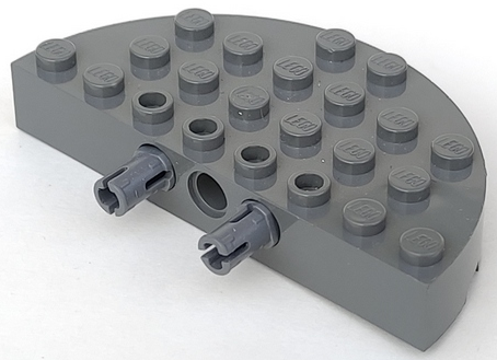 Brick Round Corner 4 x 8 Full Brick Double with 2 Fixed Rotatable Friction Pins [aka Boat Brick] in Dark Bluish Gray