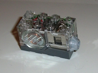 Sound Brick 2 x 4 x 2 with Trans-Clear Top and Klaxon Alarm Sound in Dark Bluish Gray
