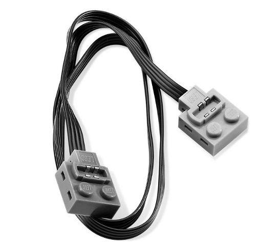 Wire with Brick 2 x 2 x 2/3 with 1 x 2 Studs and Power Functions and 9V Connectors, 50cm, One Light Bluish Gray End in Dark Bluish Gray