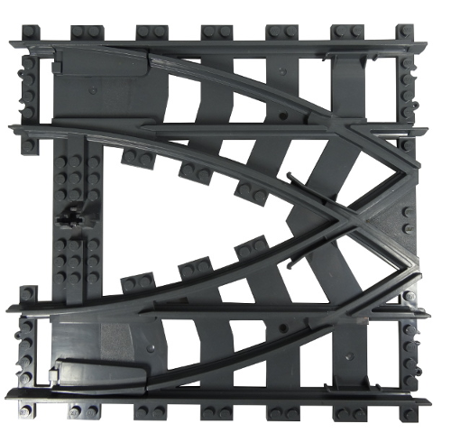 Vehicle Track, Train, Plastic (RC Trains) Double Crossover Rail - Half in Dark Bluish Gray