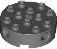 Brick Round 4 x 4 with 4 Side Pin Holes and Center Axle Hole in Dark Bluish Gray