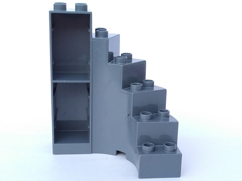 Duplo Staircase, Curved with Drawer Slots in Dark Bluish Gray