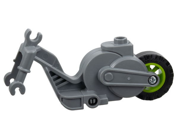 Vehicle Base, Motorcycle Chassis with Lime Flywheel in Dark Bluish Gray