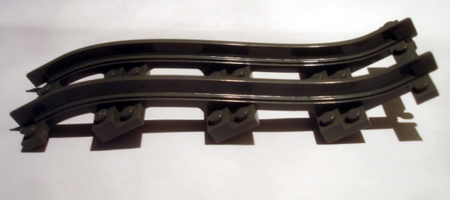 Vehicle Track, Train, Plastic Narrow, Ramp 5 Bricks High in Dark Bluish Gray