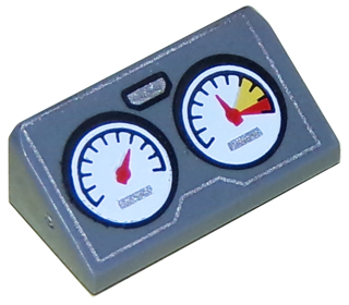 Brick Sloped 30° 1 x 2 x 2/3 with 2 Gauges/Dials print in Dark Bluish Gray