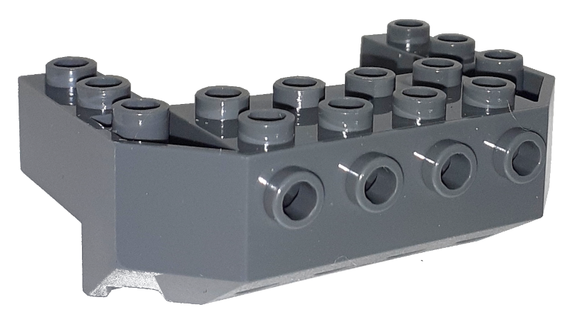 Brick Special, Train Front Sloping Base Wedged with 4 Studs on Front and 2 x 4 Cutout in Dark Bluish Gray