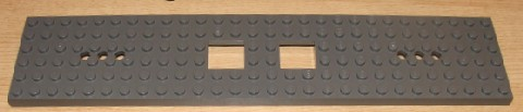 Vehicle Base, Train 6 x 28 with Two 2 x 2 Openings and 3 Round Holes Each End in Dark Bluish Gray