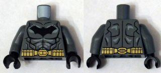 Torso Batman Logo with Muscles, Light Bluish Gray Shadow and Gold Belt Pattern / Dark Bluish Gray Arms / Black Hands, Dark Bluish Gray