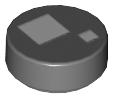Tile Round 1 x 1 with Large and Small White Squares Print (Brickheadz Eye) in Dark Bluish Gray