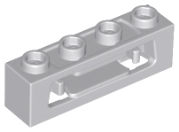 Launcher, Brick Special 1 x 4 with Inside Clips (Disk Shooter) with Recessed Center 2 Studs in Light Bluish Gray