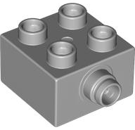 Duplo Brick 2 x 2 - Grooved Pin on Side in Light Bluish Gray