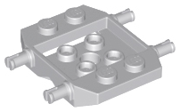 Vehicle Base 4 x 4 x 2/3 with Wheel Clip Pins, Wedge, 2 x 2 Recessed Center with Hole in Light Bluish Gray