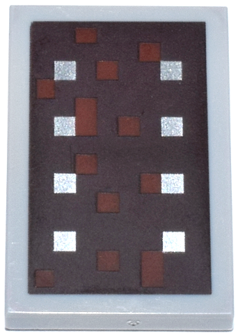 Tile 2 x 3 with 8 Silver Squares and Reddish Brown Squares on Dark Brown Background Print in Light Bluish Gray