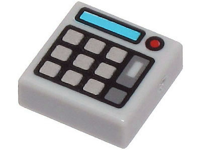 Tile 1 x 1 with Keypad, Blue Slit, Red Button print in Light Bluish Gray