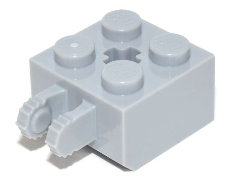 Hinge Brick 2 x 2 Locking with 2 Fingers Vertical and Axle Hole, 9 Teeth in Light Bluish Gray